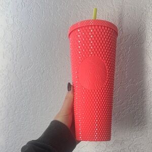 Starbucks Coral Textured Tumbler with Yellow Straw